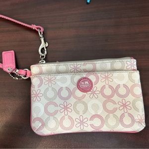 Coach pink floral wristlet